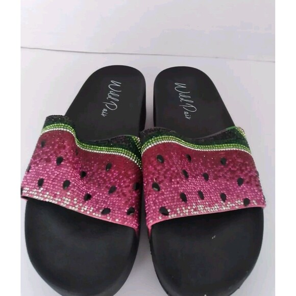 Well Pair Watermelon Crystal Slides Pool Beach Sandals Platform Comfort Slippers - Picture 1 of 7